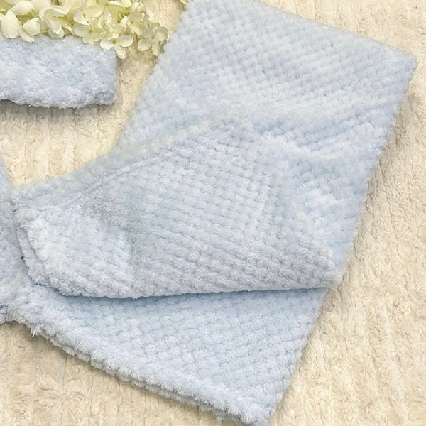Blue fleecy baby blanket and hoodie set