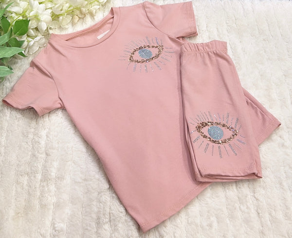 Pink sequin eye two piece