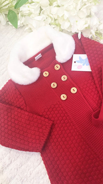 Red knitted coat and bonnet set