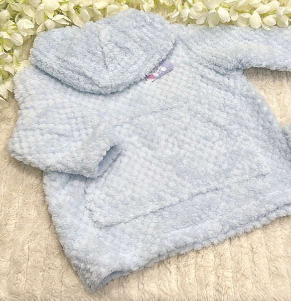 Blue fleecy baby blanket and hoodie set