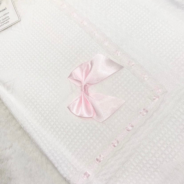 White and pink baby shawl