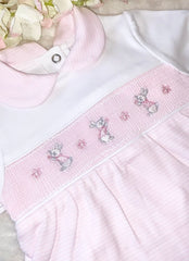 Striped baby pink bunny romper