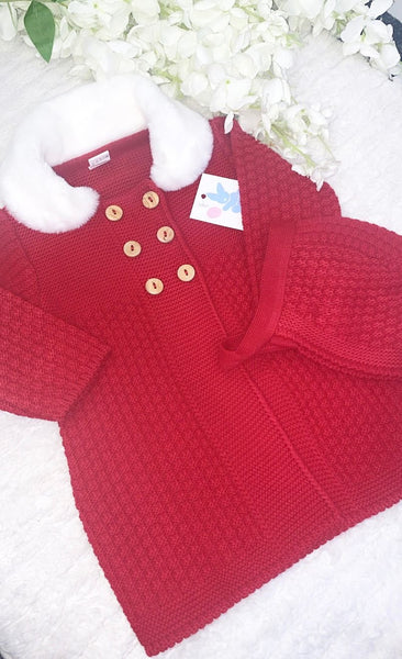 Red knitted coat and bonnet set