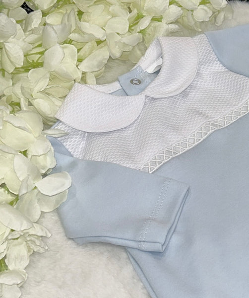 Boys baby blue and white traditional romper