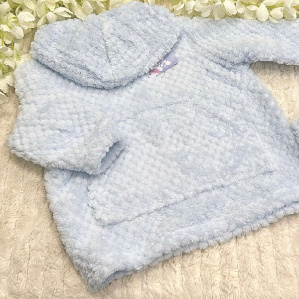 Blue fleecy baby blanket and hoodie set