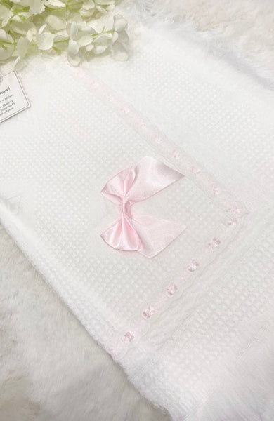 White and pink baby shawl