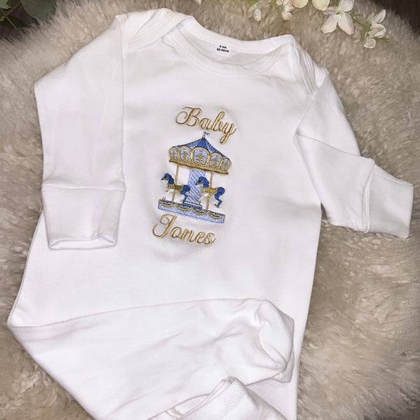 Carousel Blue and Gold Romper