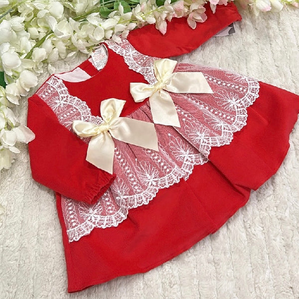 Red lace cord dress