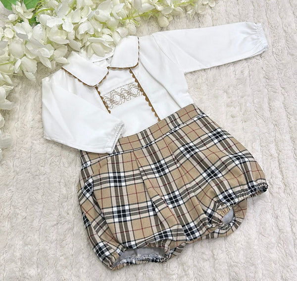 Boys Burberry style shorts and shirt set