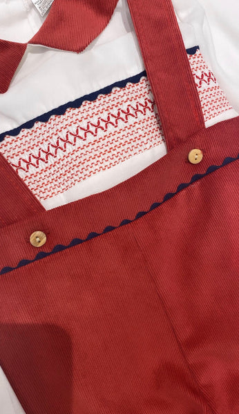 Burgandy smock velour dungaree set