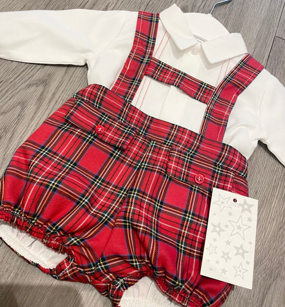 T-bar checked red dungarees
