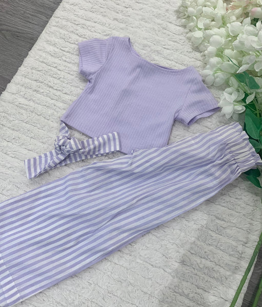 Girls striped purple set with headband