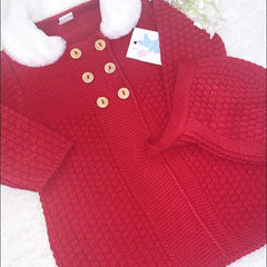 Red knitted coat and bonnet set