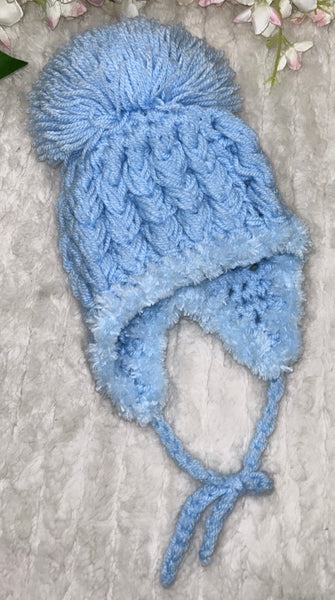 Blue chunky knit cardigan and hat set