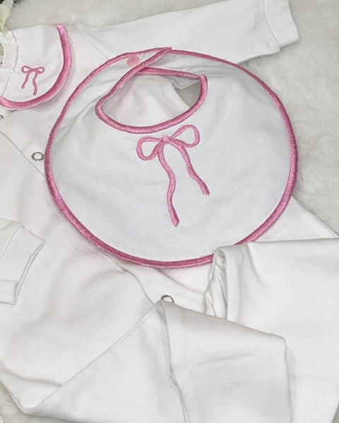Traditional pink bow 2 piece handmade set