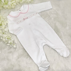 Girls pink ribbon romper