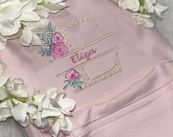 Regular Pink split font Personalised backpack