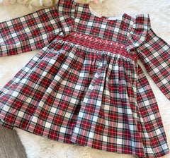 Red tartan dress with smocking