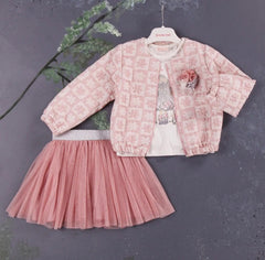 Flower embossed jacket tshirt and tutu skirt