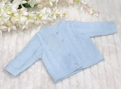 Cable knit cardigan with detailed hem -premature blue