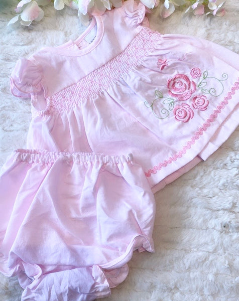 Nursery time rose embroidery dress and knickers