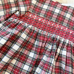 Red tartan dress with smocking