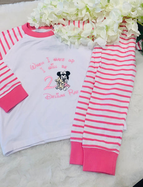 Personalised Girls pink stripe pjs