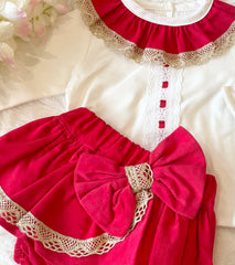 Red white and gold skort set