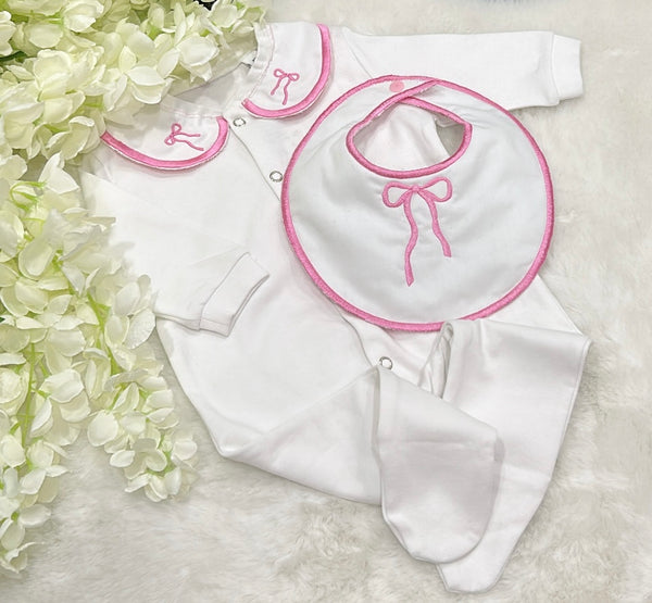 Traditional pink bow 2 piece handmade set