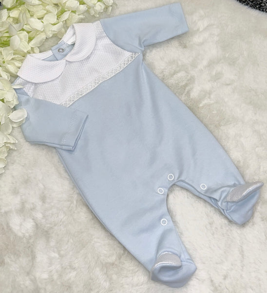 Boys baby blue and white traditional romper
