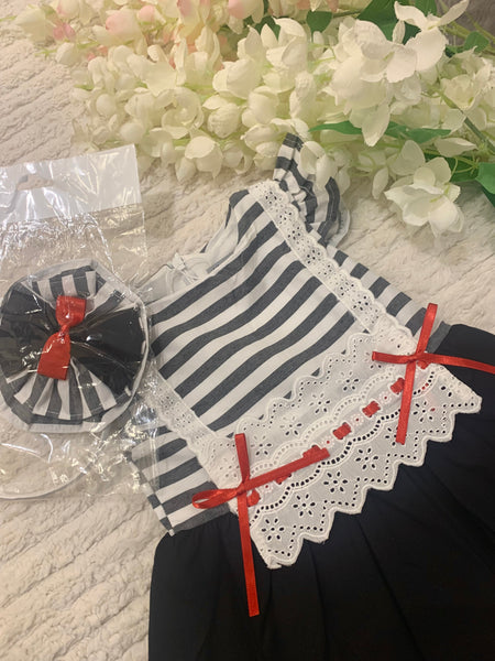 Girls black striped dress with matching headband