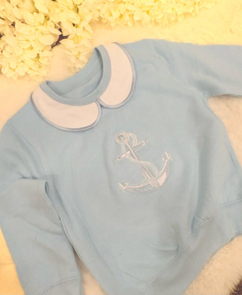 Handmade Collar Blue Swearshirt