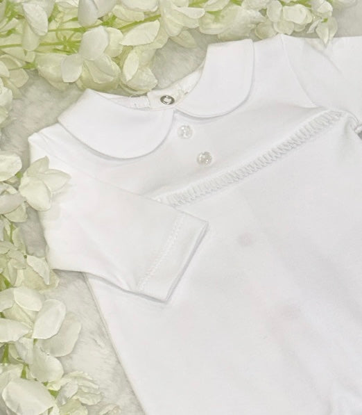 White traditional romper with collar