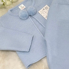 Blue thick knit pom pom set