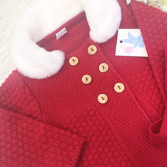 Red knitted coat and bonnet set