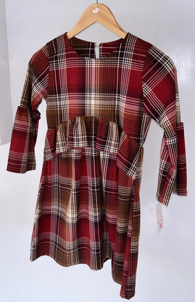 Red and beige checked dress