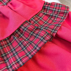 Red tartan dress with red layers