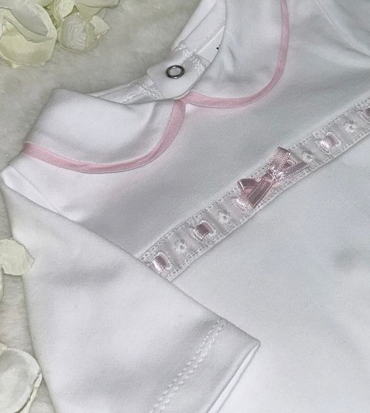 Girls pink ribbon romper