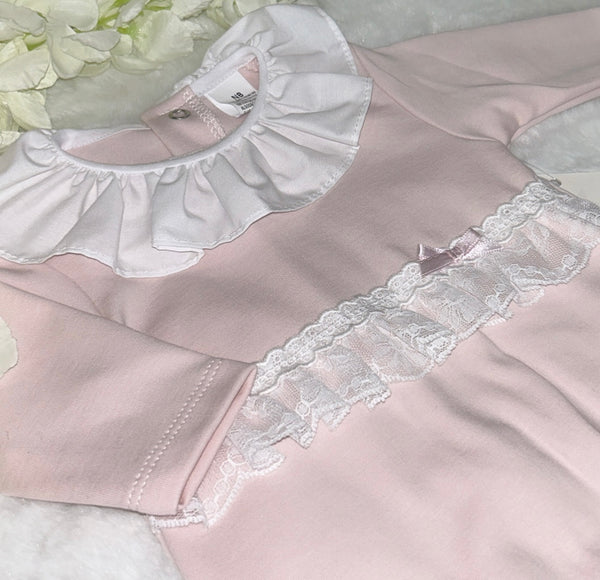 Girls pink lace traditional romper