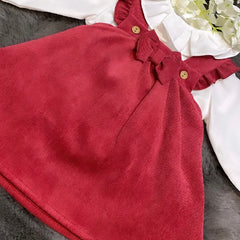 Burgundy bow dress with white shirt