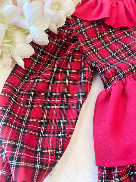 Red tartan dress with red layers