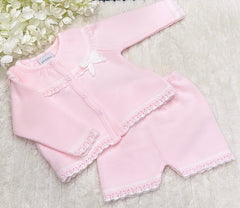 Pink cardigan and short set