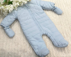 Rock a bye blue fur trim snowsuit