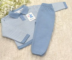 Knitted blue stripped set