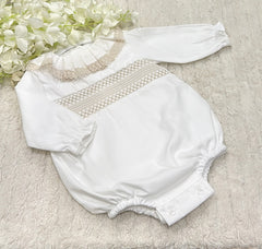 White frill long sleeved romper