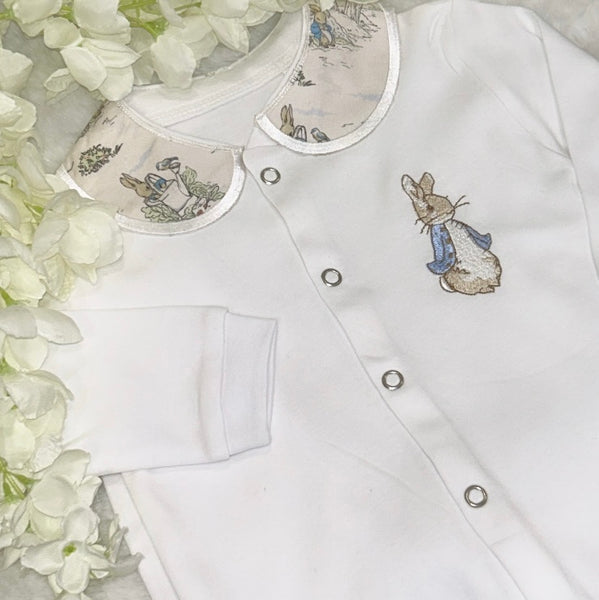 Peter rabbit romper with handmade collar