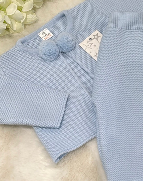 Blue thick knit pom pom set