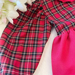 Red tartan dress with red layers