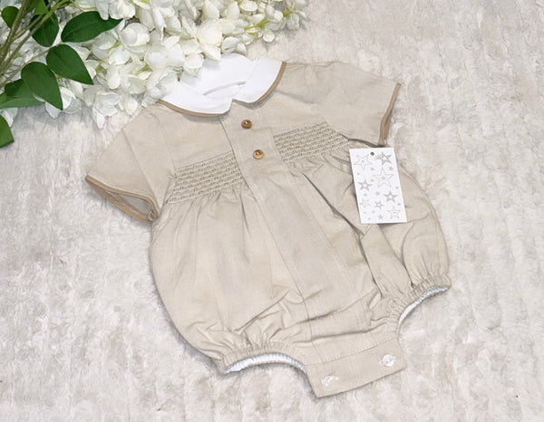 Stone boys romper with beige