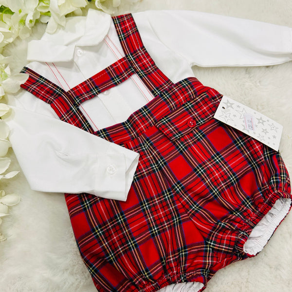 T-bar checked red dungarees